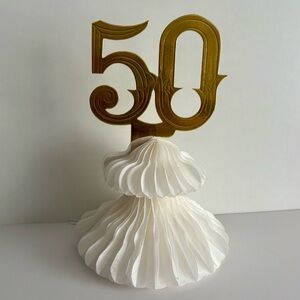 Vintage 50 Gold and White Honeycomb Centerpiece